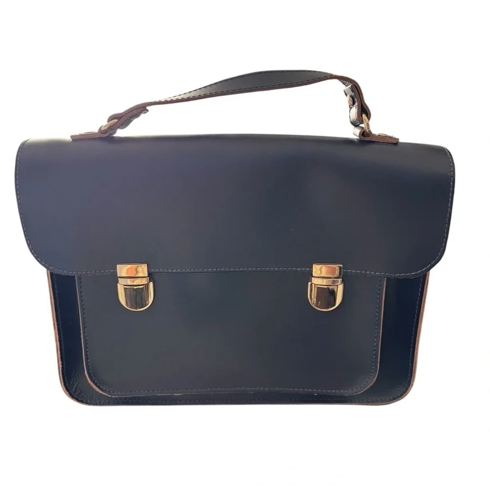 Mark and Graham Navy Leather Messenger Bag Work Travel Crossbody